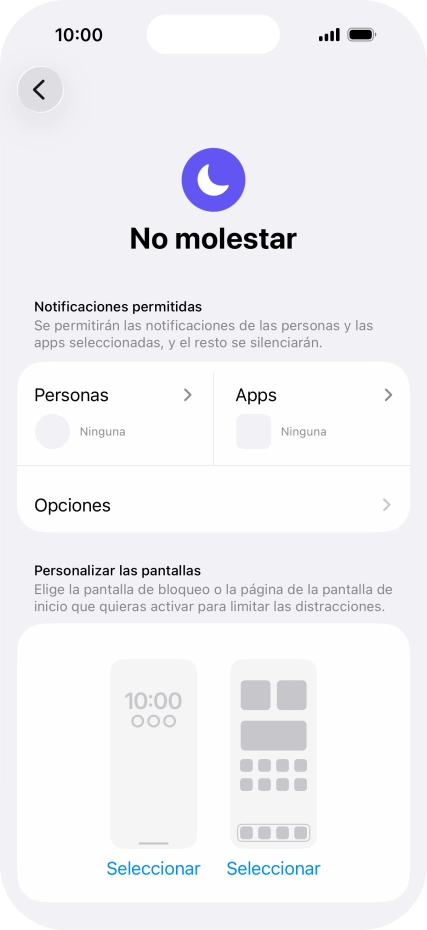 Pulsa Personas y sigue las indicaciones de la pantalla para seleccionar de qué contactos quieres recibir llamadas y notificaciones cuando No molestar está activado.