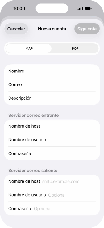 Pulsa Nombre de host e introduce smtp.vodafone.es.