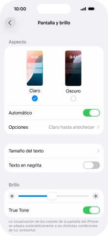 Si activas la función, pulsa Opciones y sigue las indicaciones de la pantalla para seleccionar el período de tiempo que debe durar el Modo Oscuro.
