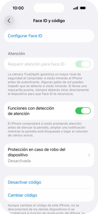 Pulsa Desactivar código e introduce el código de seguridad.