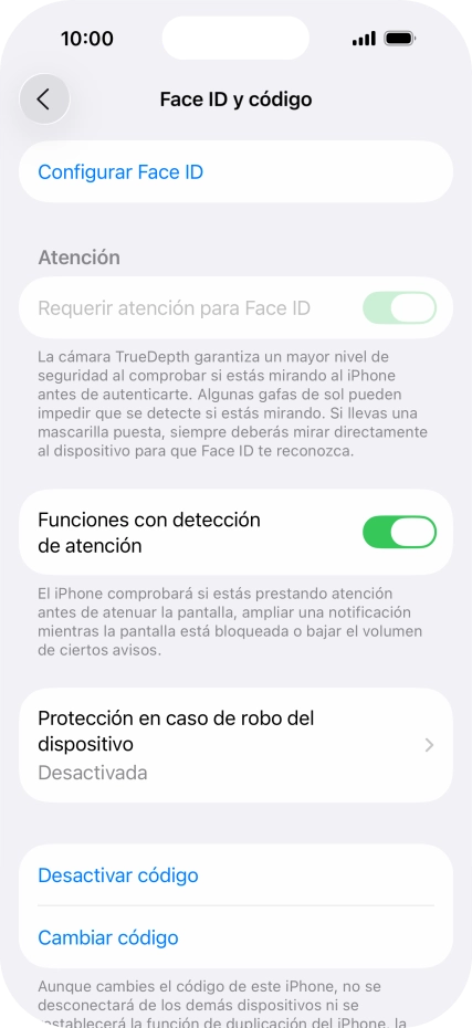 Pulsa Desactivar código e introduce el código de seguridad.