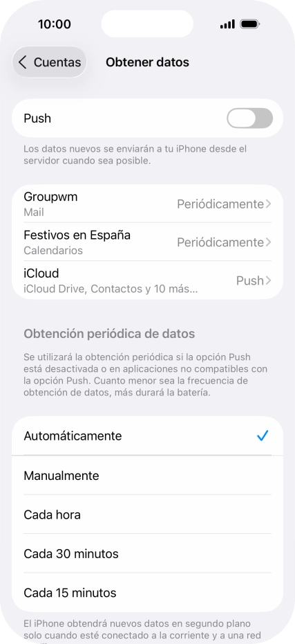 Si desactivas la función, pulsa el ajuste deseado.