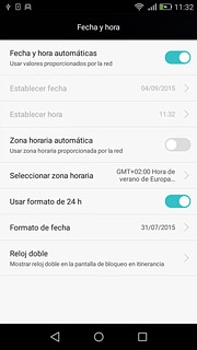 Pulsa Fecha y hora automáticas hasta que aparezca en la pantalla que la función está activada.