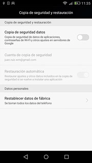 Pulsa Restablecer datos de fábrica.