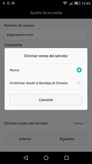 Pulsa Nunca o Al eliminar desde la Bandeja de Entrada.