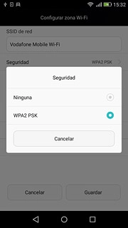 Si no deseas proteger la conexión wifi con una contraseña:Pulsa Ninguna.