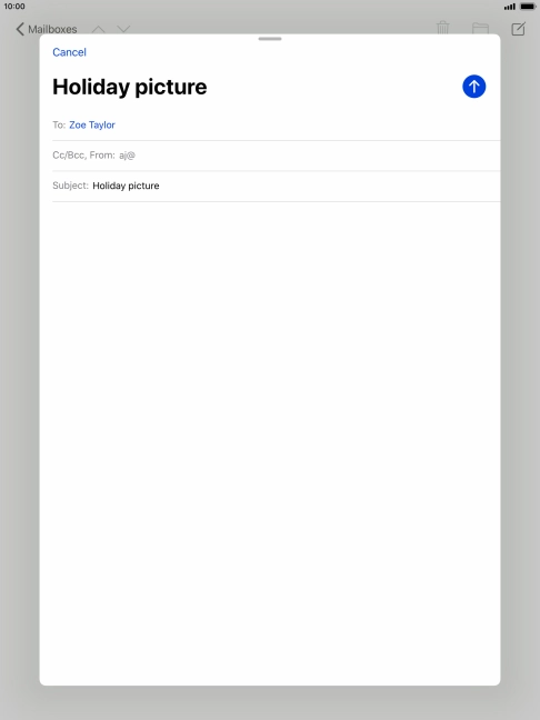 Press the text input field and write the text for your email message. Press the text input field and write the text for your email message.