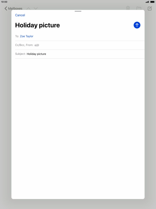 Press the text input field and write the text for your email message. Press the text input field and write the text for your email message.