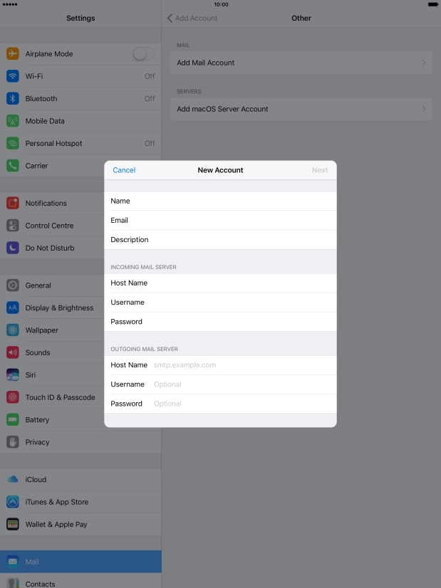 Press Host Name and key in the name of your email provider's incoming server.
