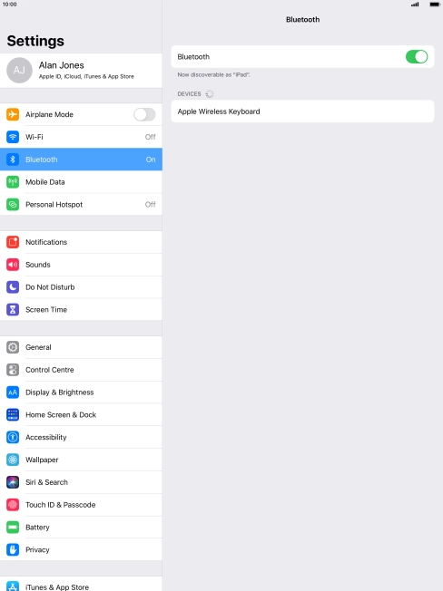 Press the required Bluetooth device and follow the instructions on the screen to pair the device with your tablet. Press the required Bluetooth device and follow the instructions on the screen to pair the device with your tablet.