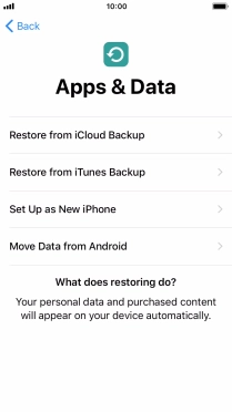 You can restore content from an iCloud backup when your phone is activated for the first time and after a factory reset. When this screen is displayed, your phone is ready to restore content from an iCloud backup.