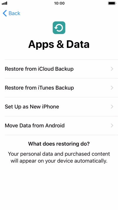 You can restore content from an iCloud backup when your phone is activated for the first time and after a factory reset. When this screen is displayed, your phone is ready to restore content from an iCloud backup.
