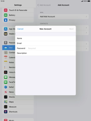 Press Password and key in the password for your email account.