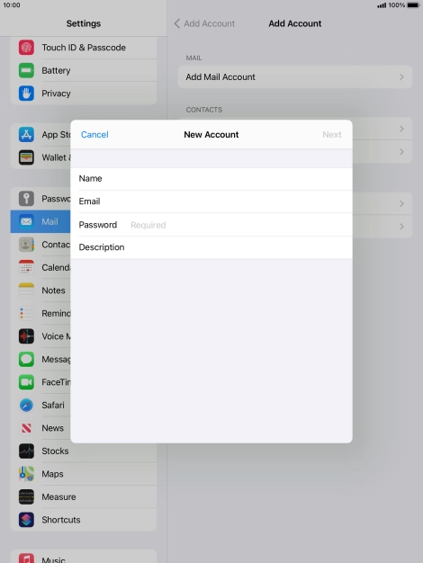 Press Password and key in the password for your email account.