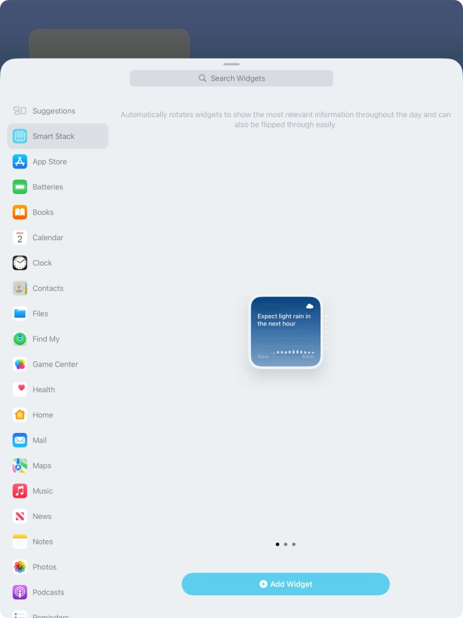 Slide your finger right or left on the screen to select the required widget size. Slide your finger right or left on the screen to select the required widget size.