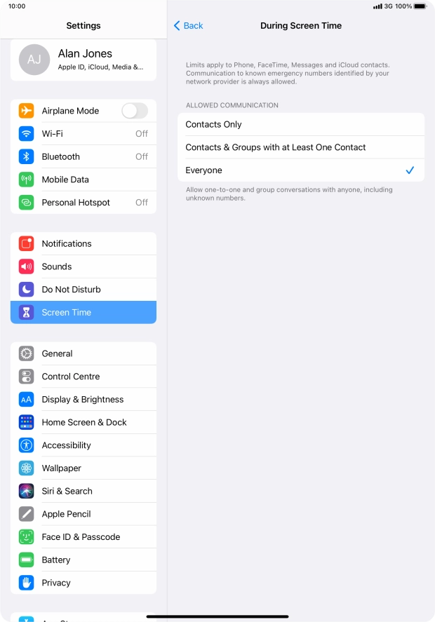 Press the required setting. Press the required setting.