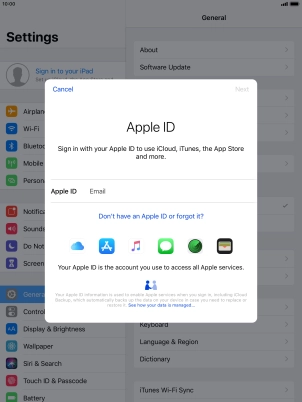 If you don t have an Apple ID, press Don't have an Apple ID or forgot it? and follow the instructions on the screen to create an Apple ID. If you don t have an Apple ID, press Don't have an Apple ID or forgot it? and follow the instructions on the screen to create an Apple ID.
