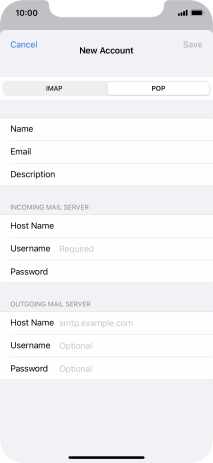 Press Username and key in the username for your email account.