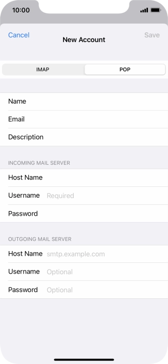 Press Username and key in the username for your email account.