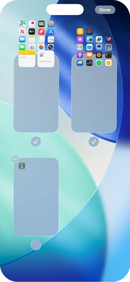 Press the delete icon next to the required home screen page. Press the delete icon next to the required home screen page.
