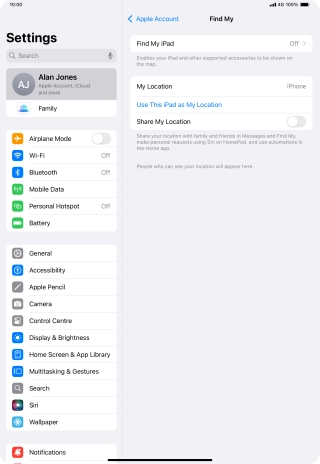 Press Find My iPad. Press Find My iPad.