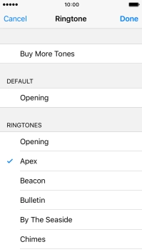 Once you've found a ring tone you like, press Done. Once you've found a ring tone you like, press Done.