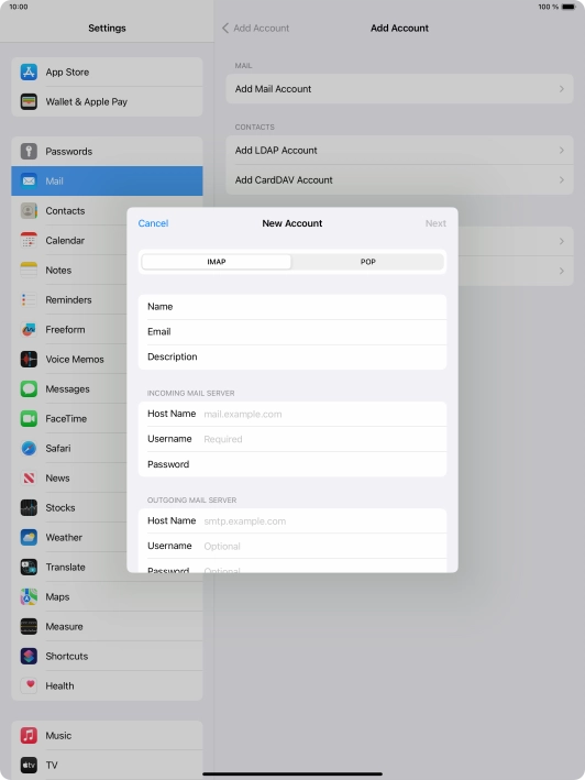 Press IMAP.