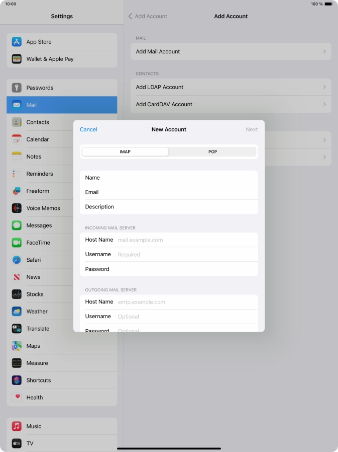 Press IMAP.