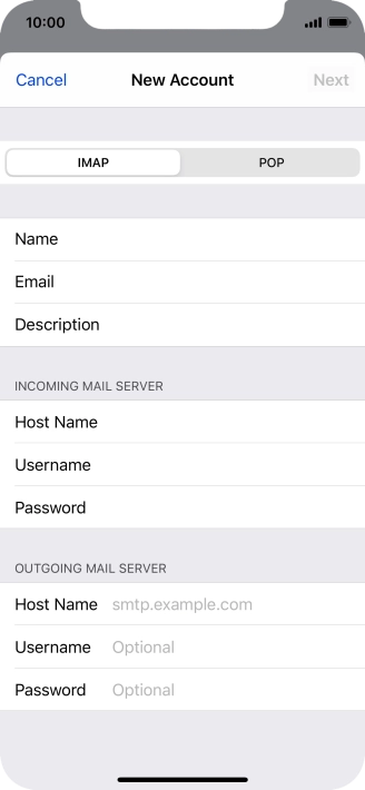 Press Host Name and key in the name or IP address of your email provider's outgoing server. Please note that if you can't send email messages when using your email provider's outgoing server, key in smtp.vodafone.net.au (Vodafone's outgoing server).