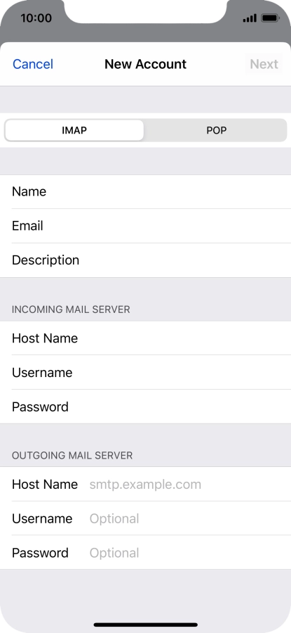 Press Host Name and key in the name or IP address of your email provider's outgoing server. Please note that if you can't send email messages when using your email provider's outgoing server, key in smtp.vodafone.net.au (Vodafone's outgoing server).