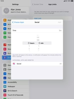Set the required time limit for use of the selected category.