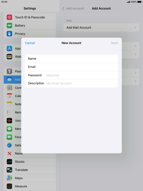 Press Password and key in the password for your email account.