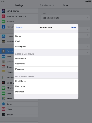 Press Password and key in the password for your email account. Please note that if you're using Vodafone's outgoing server, leave the password field empty.