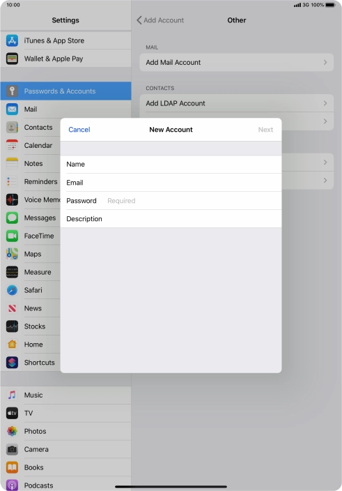Press Password and key in the password for your email account.