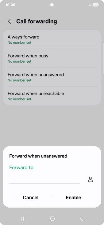 Key in (prefix) 5 (your phone number) and press Enable.