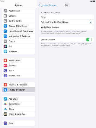 Press the required setting to turn the function on or off.