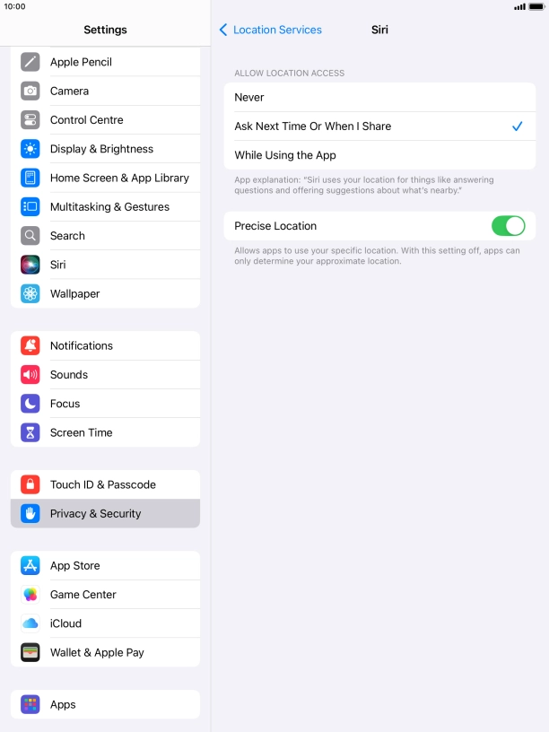 Press the required setting to turn the function on or off.