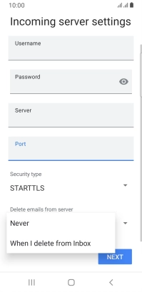 Press Never to keep email messages on the server when you delete them on your phone. Press Never to keep email messages on the server when you delete them on your phone.