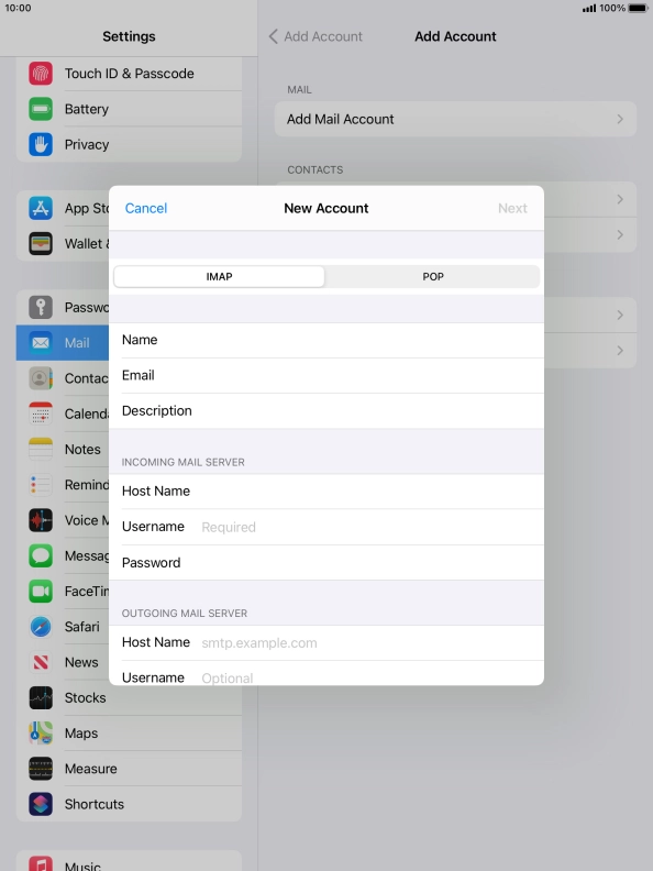 Press Username and key in the username for your email account. Press Username and key in the username for your email account.