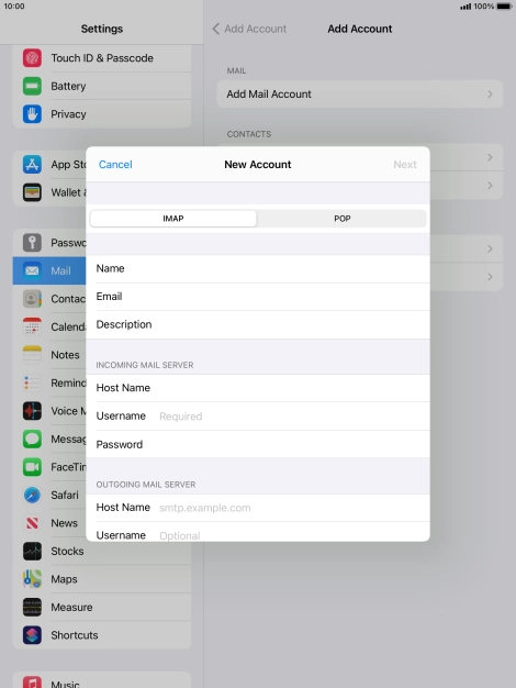Press Username and key in the username for your email account. Press Username and key in the username for your email account.