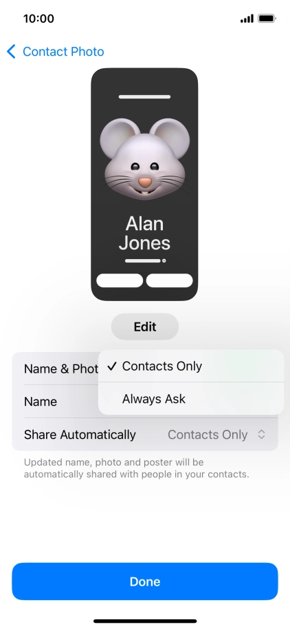 Press the required setting.