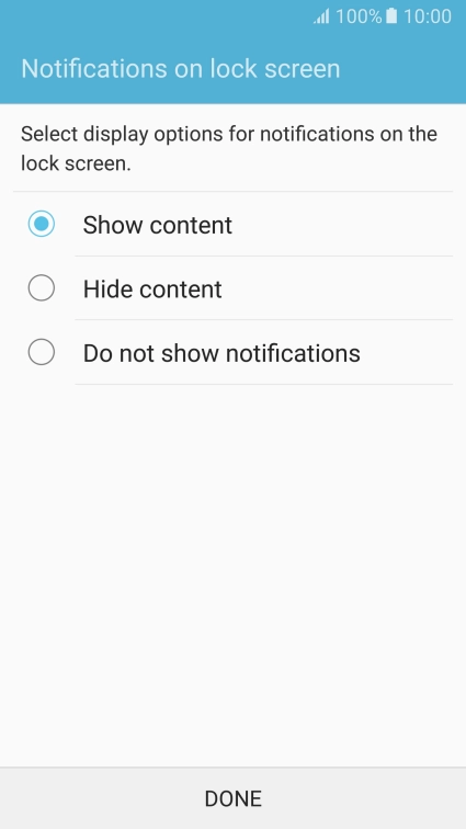 Press the required setting. Press the required setting.