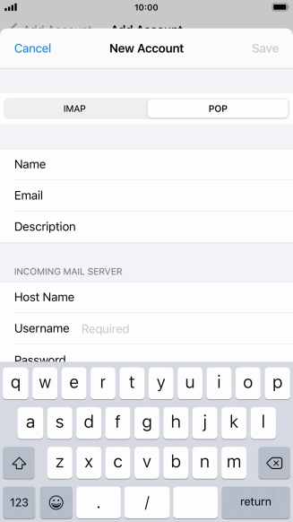 Press Username and key in the username for your email account.