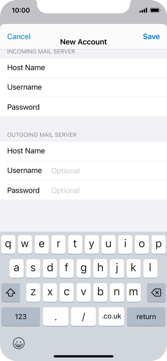 Press Username and key in the username for your email account. Please note that if you're using Vodafone's outgoing server, leave the username field empty.