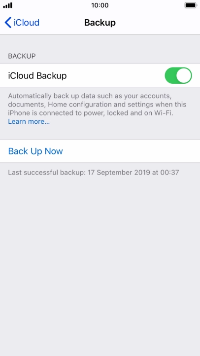 Press Back Up Now and wait while the phone memory is backed up.
