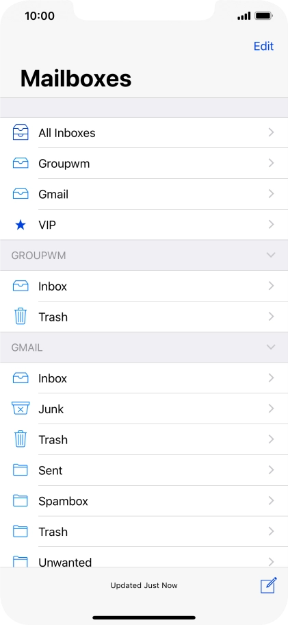Press the required email account. Press the required email account.