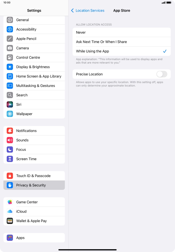 Press the required setting to turn the function on or off.