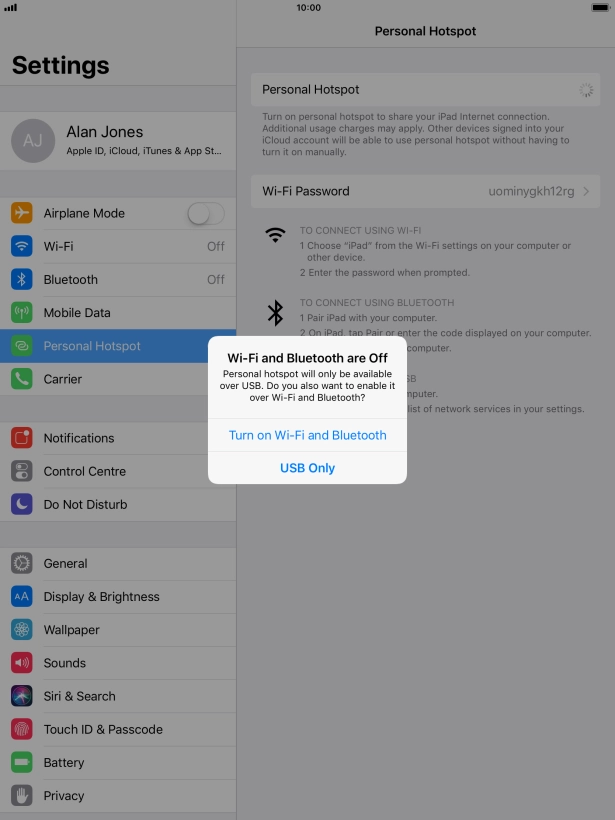 If Wi-Fi is turned off, press Turn on Wi-Fi and Bluetooth. If Wi-Fi is turned off, press Turn on Wi-Fi and Bluetooth.