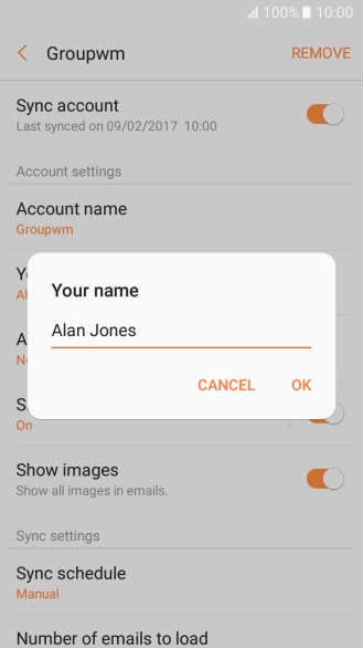 Key in the required sender name and press OK.