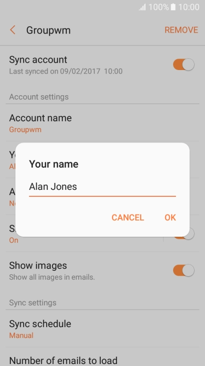 Key in the required sender name and press OK.